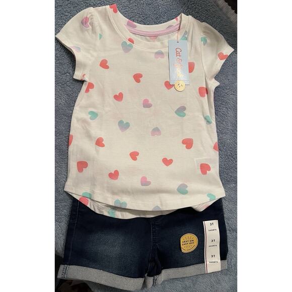 Cat & Jack Size 3T Denim Easy On & Off Shorts With Heart T-Shirt. New T2 - Picture 2 of 11